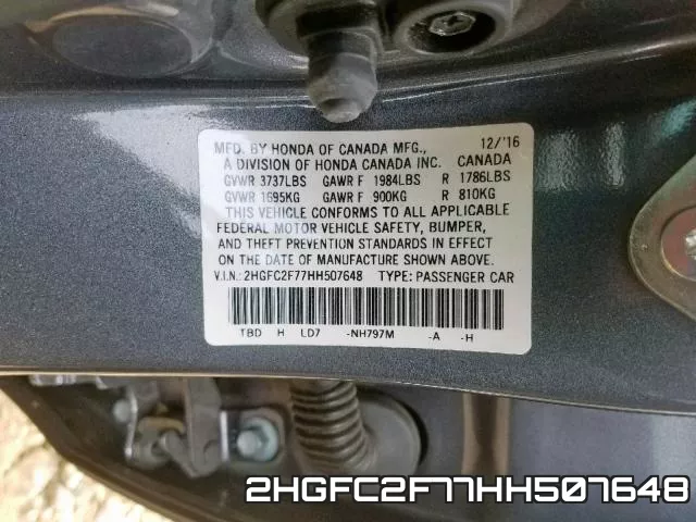 2HGFC2F77HH507648 фото 2