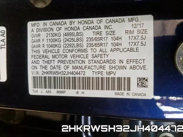 2HKRW5H32JH404472 фото 2