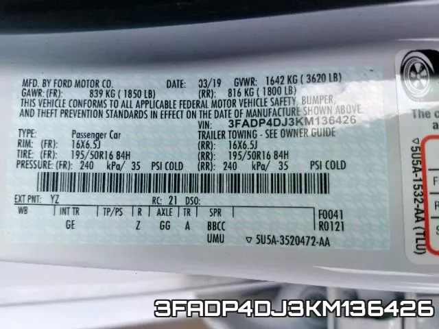 3FADP4DJ3KM136426 фото 2