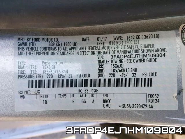 3FADP4EJ7HM109804 фото 2