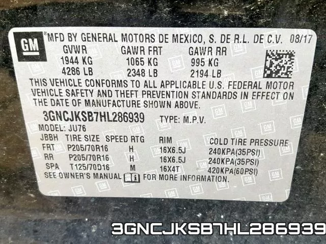 3GNCJKSB7HL286939 фото 2