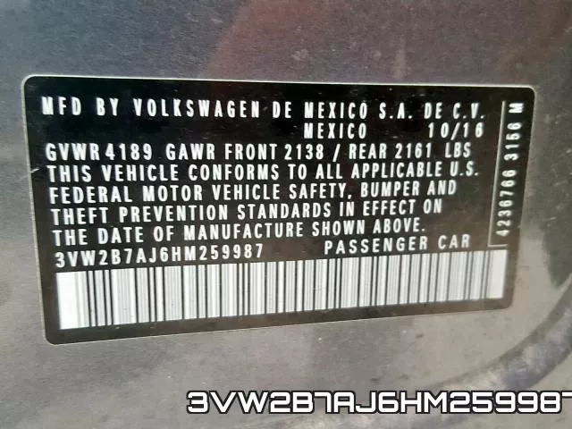 3VW2B7AJ6HM259987 фото 2
