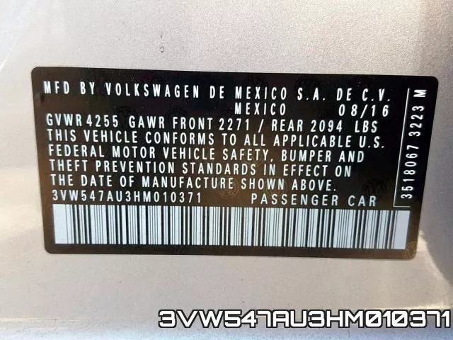 3VW547AU3HM010371 фото 2