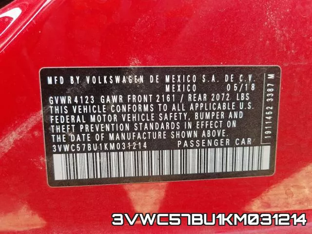 3VWC57BU1KM031214 фото 2