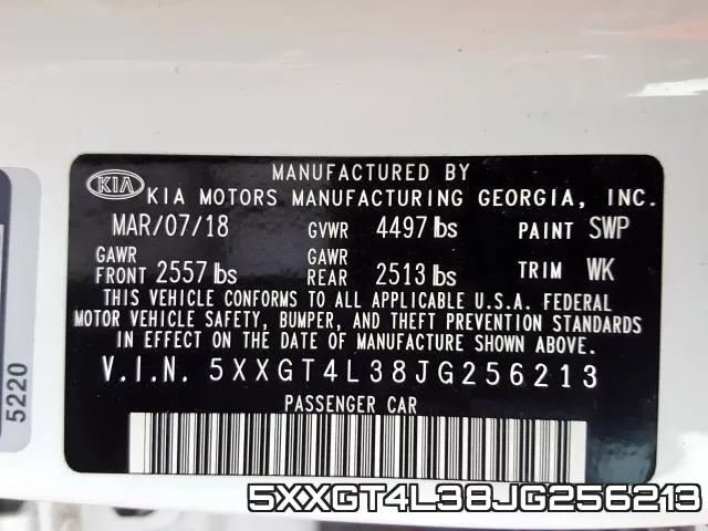 5XXGT4L38JG256213 фото 2