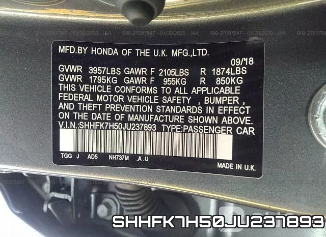 SHHFK7H50JU237893 фото 10