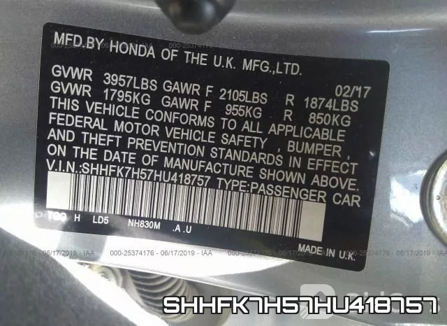 SHHFK7H57HU418757 фото 10