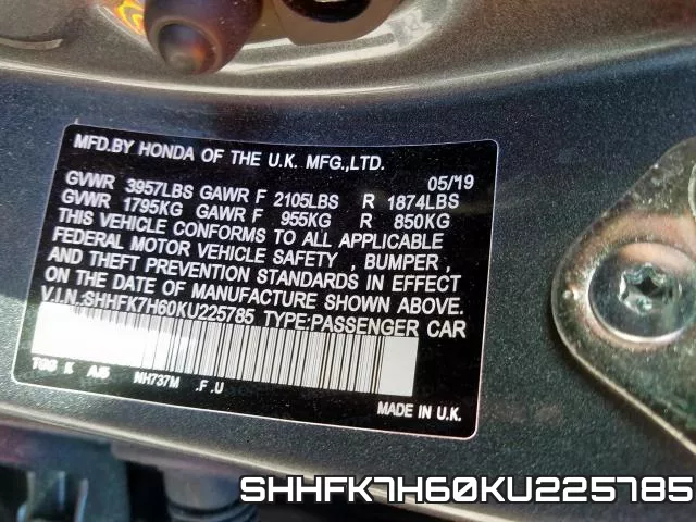SHHFK7H60KU225785 фото 2