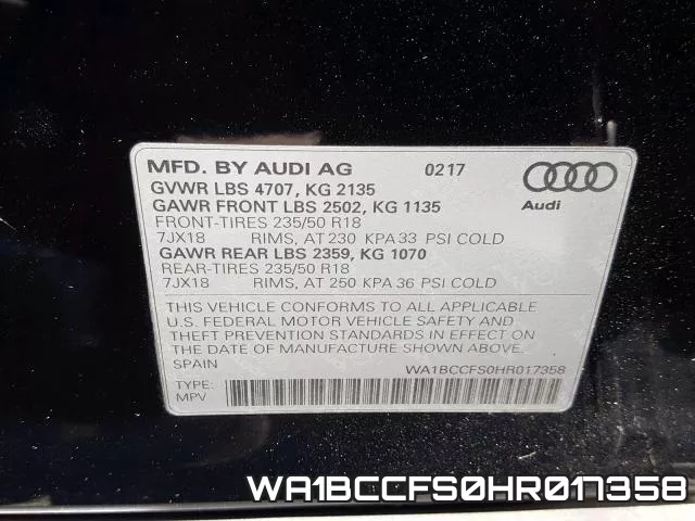 WA1BCCFS0HR017358 фото 2