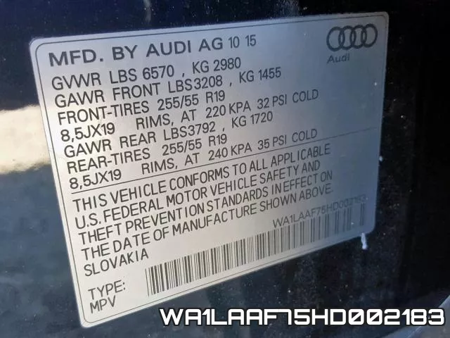 WA1LAAF75HD002183 фото 2