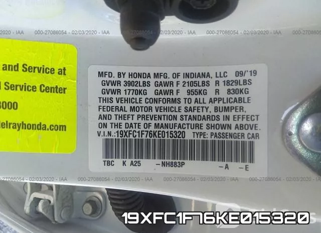 19XFC1F76KE015320 фото 10