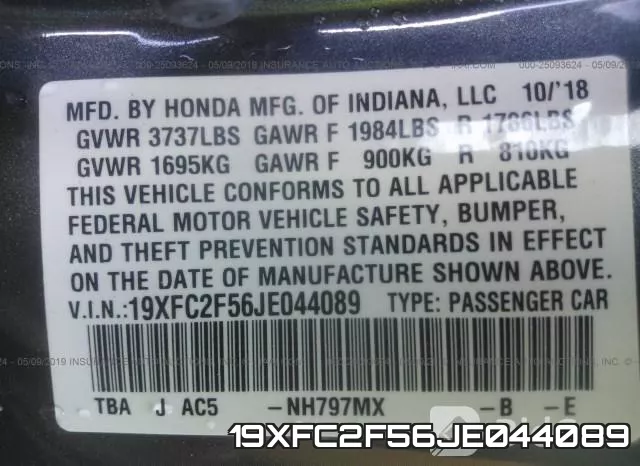 19XFC2F56JE044089 фото 10