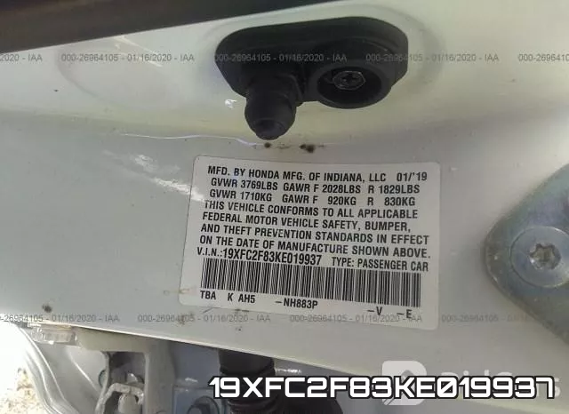 19XFC2F83KE019937 фото 10