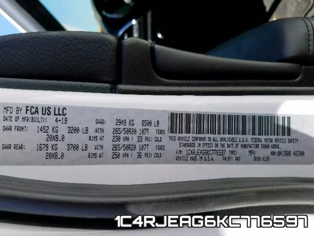 1C4RJEAG6KC776597 фото 2