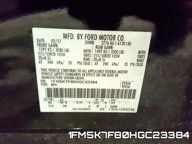 1FM5K7F80HGC23384 фото 2