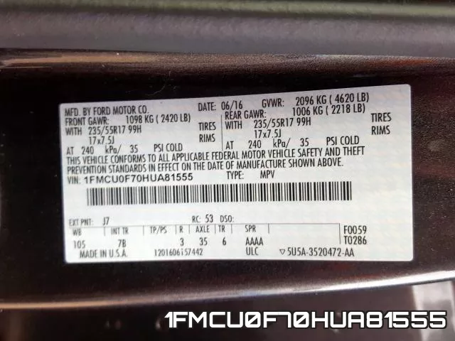 1FMCU0F70HUA81555 фото 2