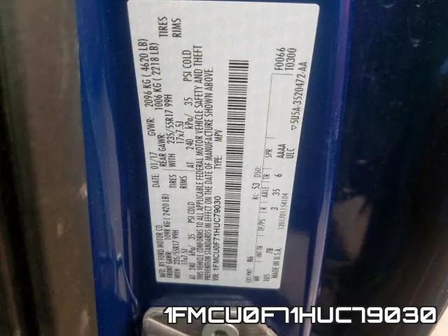 1FMCU0F71HUC79030 фото 2