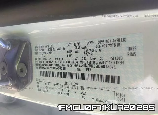 1FMCU0F71KUA20285 фото 10