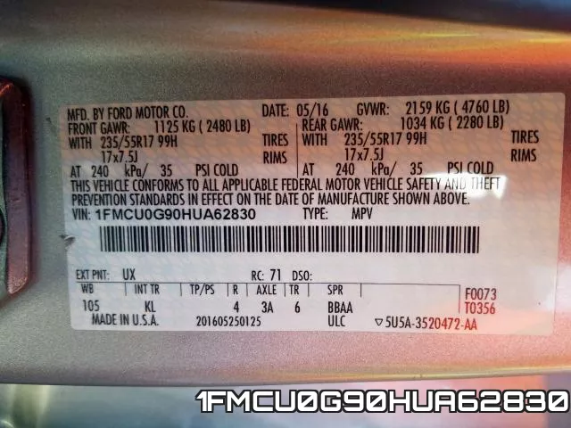 1FMCU0G90HUA62830 фото 2