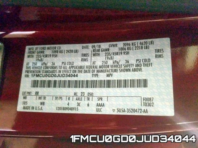 1FMCU0GD0JUD34044 фото 2