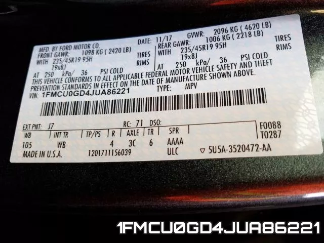 1FMCU0GD4JUA86221 фото 2