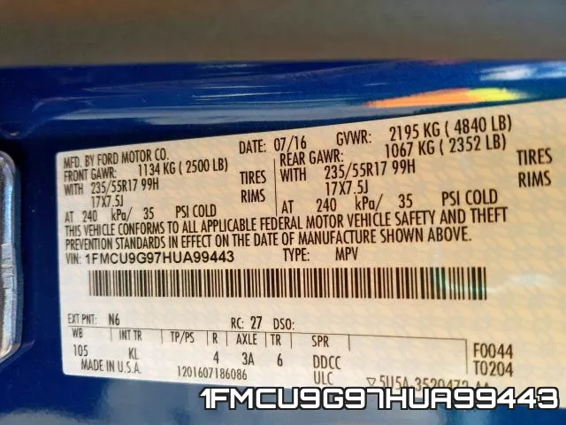 1FMCU9G97HUA99443 фото 2