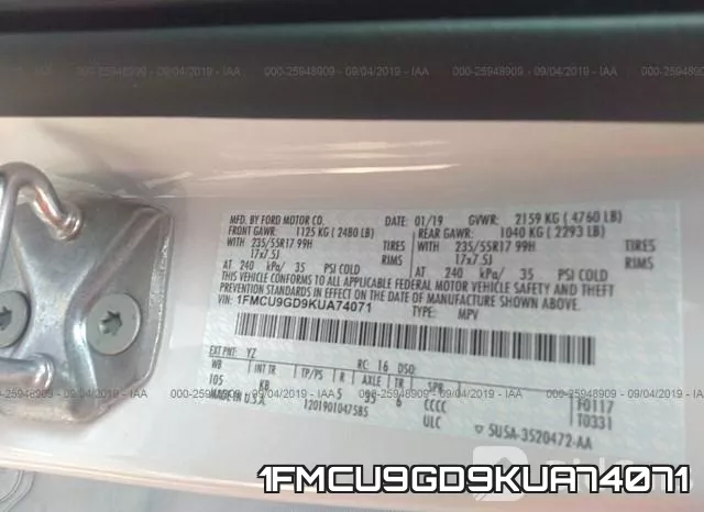 1FMCU9GD9KUA74071 фото 10