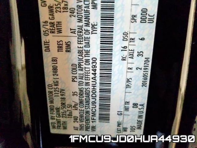 1FMCU9JD0HUA44930 фото 2