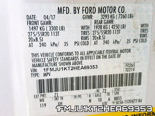 1FMJU1KT2HEA69353 фото 2