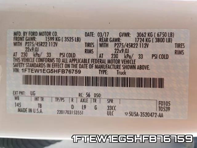 1FTEW1EG5HFB76759 фото 2