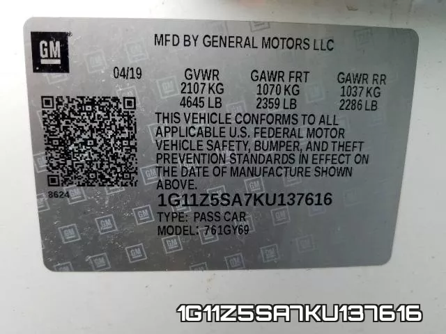 1G11Z5SA7KU137616 фото 2