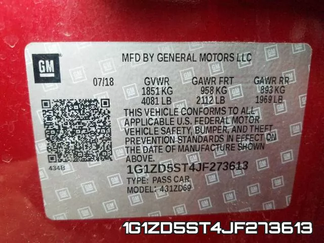 1G1ZD5ST4JF273613 фото 2