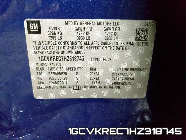 1GCVKREC7HZ318745 фото 2