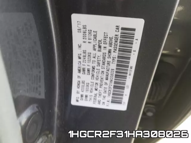 1HGCR2F31HA308026 фото 2