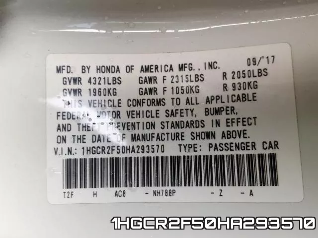 1HGCR2F50HA293570 фото 2