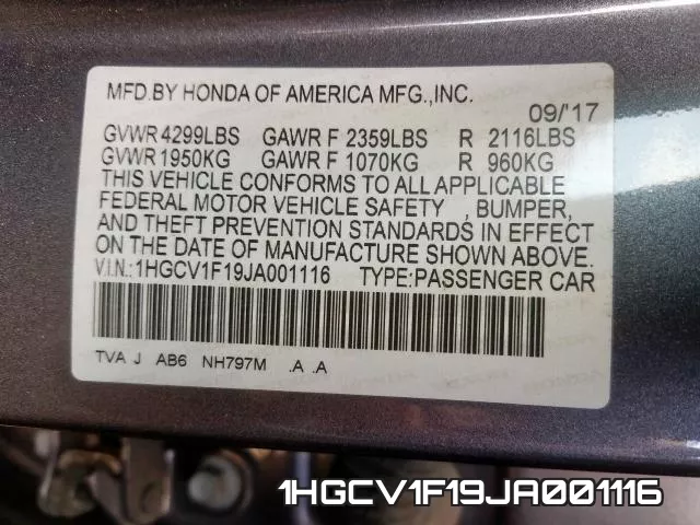 1HGCV1F19JA001116 фото 2