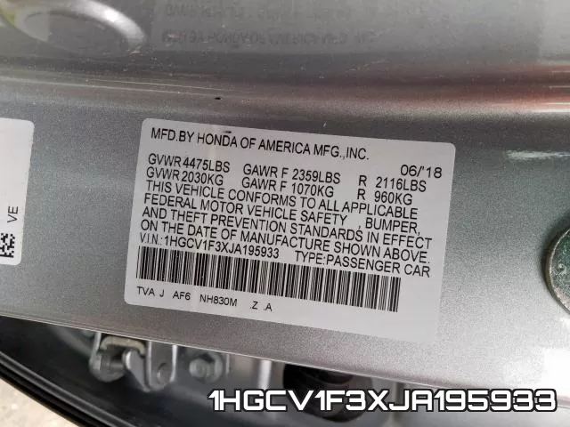 1HGCV1F3XJA195933 фото 2