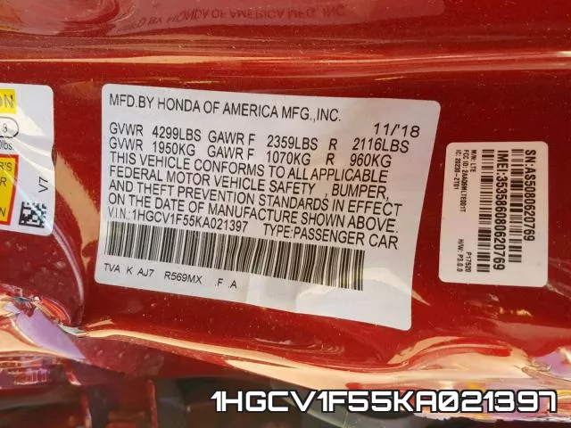 1HGCV1F55KA021397 фото 2