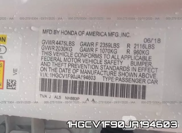 1HGCV1F90JA194603 фото 10