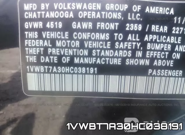 1VWBT7A30HC038191 фото 10