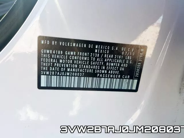 3VW2B7AJ0JM208037 фото 2