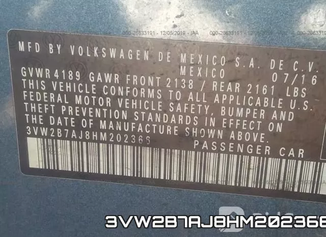 3VW2B7AJ8HM202366 фото 10