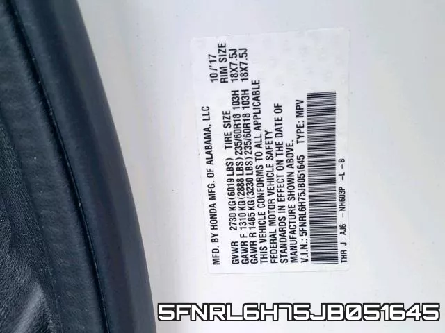 5FNRL6H75JB051645 фото 2