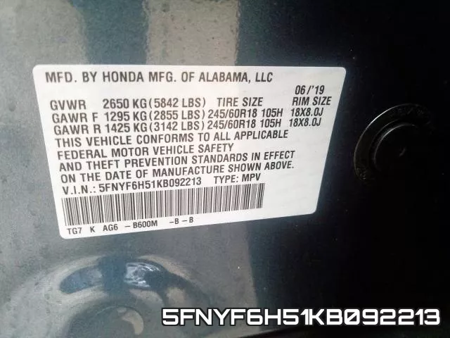 5FNYF6H51KB092213 фото 2