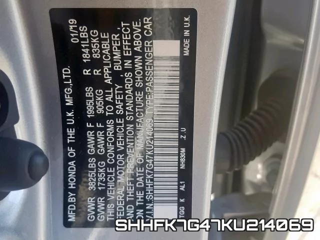SHHFK7G47KU214069 фото 2