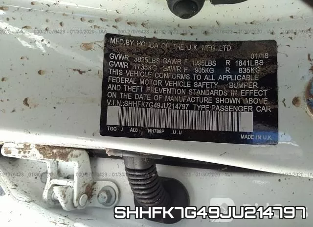 SHHFK7G49JU214797 фото 10