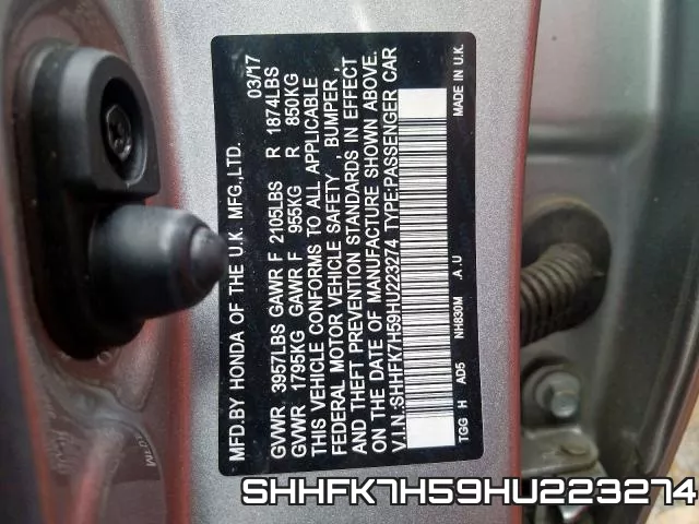 SHHFK7H59HU223274 фото 2