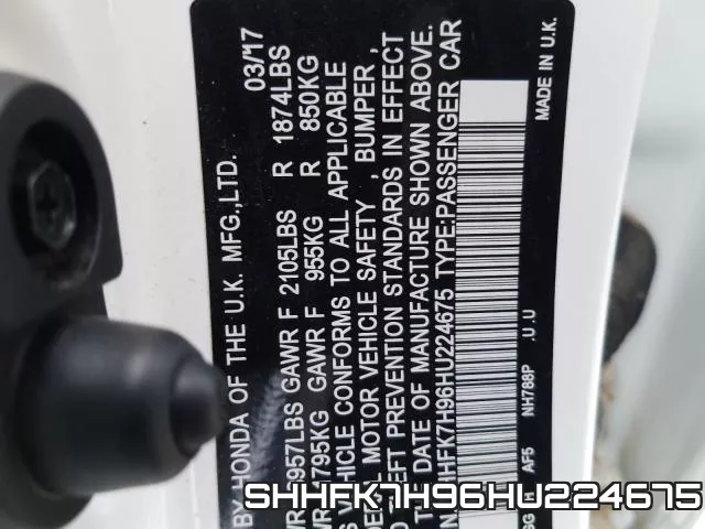 SHHFK7H96HU224675 фото 2
