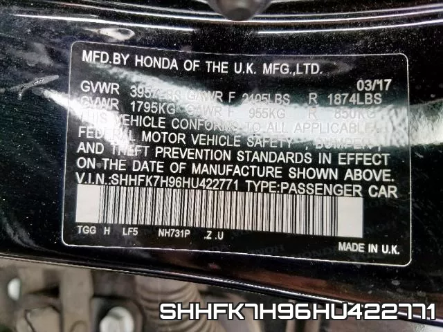 SHHFK7H96HU422771 фото 2