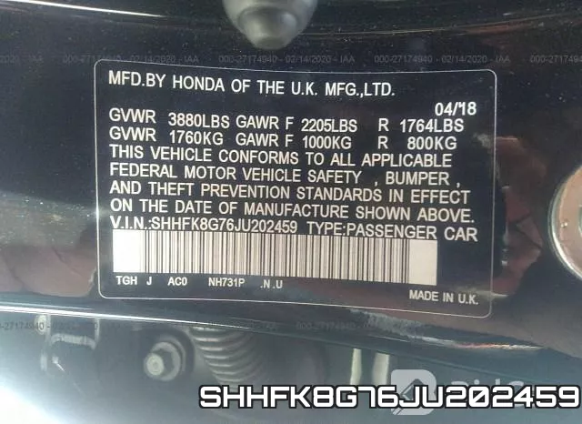 SHHFK8G76JU202459 фото 10